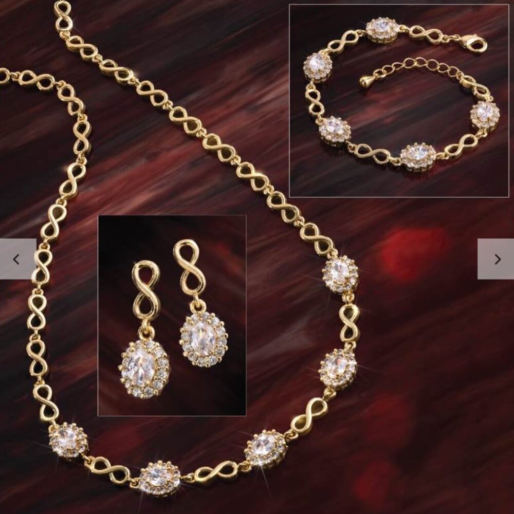 STAUER Forever Love DiamondAura Necklace Bracelet Earrings Jewelry Set Gold NWT